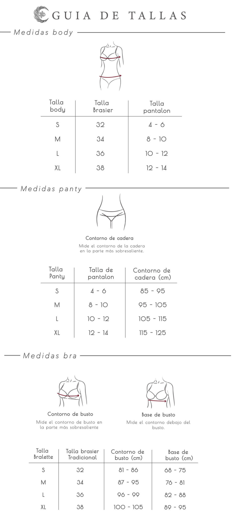 Guía tallas – ➤Lenceria en Colombia – CONQUEROR WOMEN | Ropa interior femenina